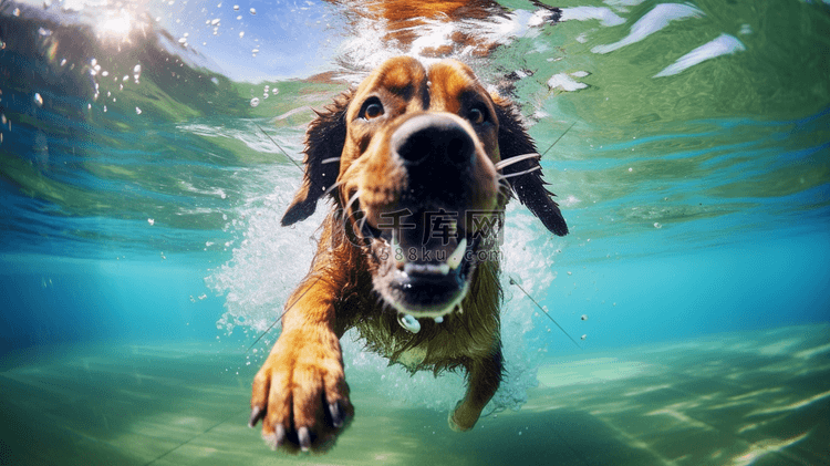 一只在水中游泳的狗