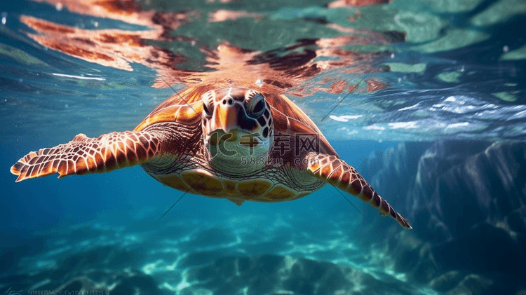 一只在水里游泳的乌龟