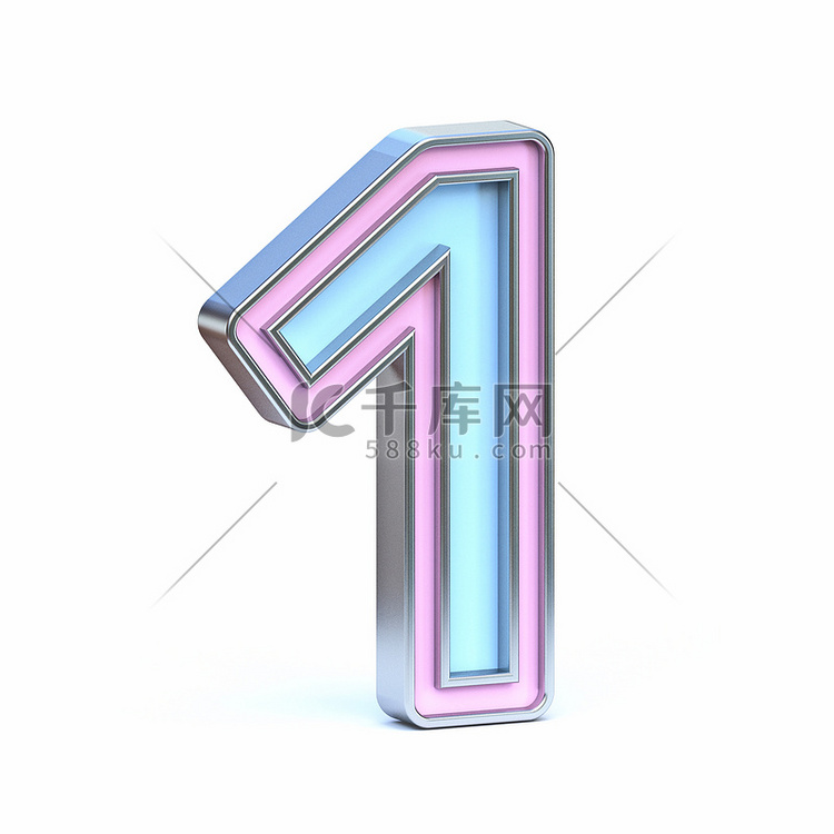 蓝色和粉色金属字体数字1 ONE 3D