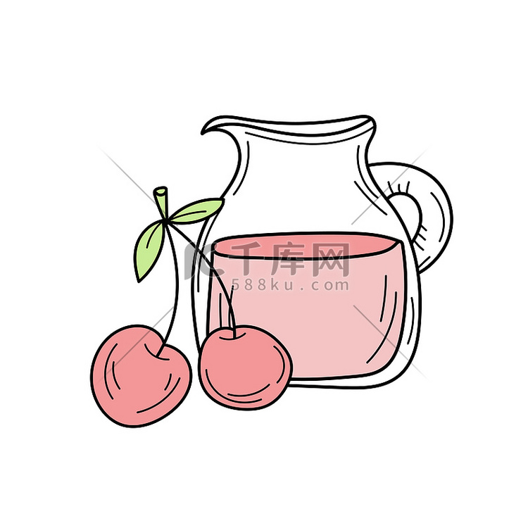 玻璃罐中的樱桃汁，带新鲜浆果的