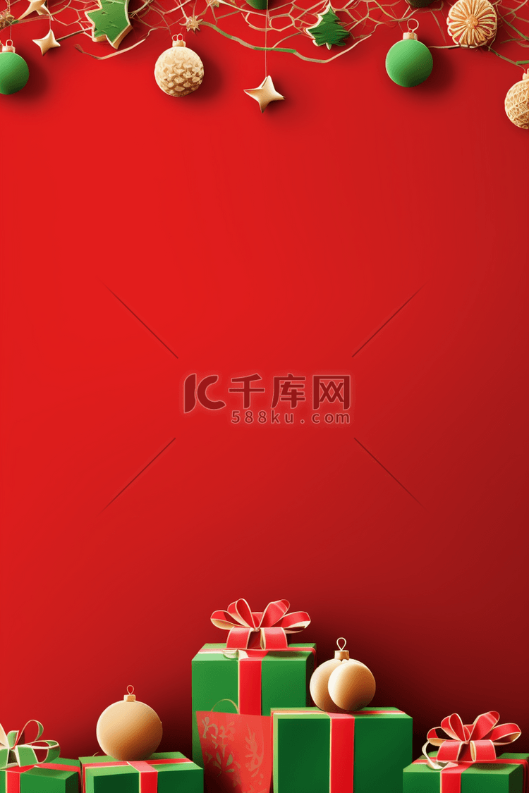 红绿搭配圣诞节海报背景简约