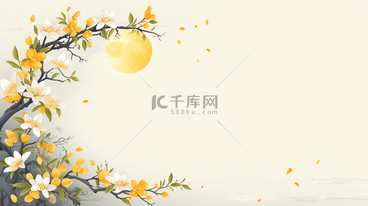 中秋节桂花树赏月边框背景40