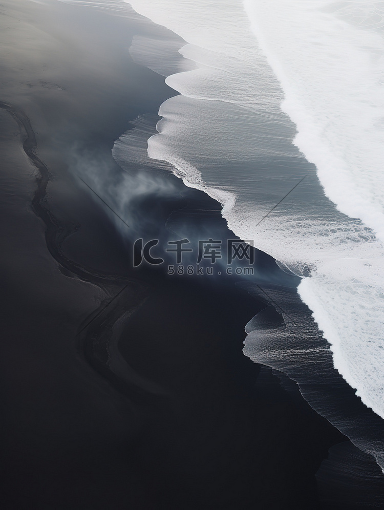 海边的黑色沙滩海浪背景1