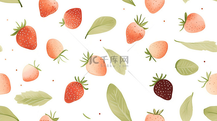 可爱草莓水彩印花水果图案9