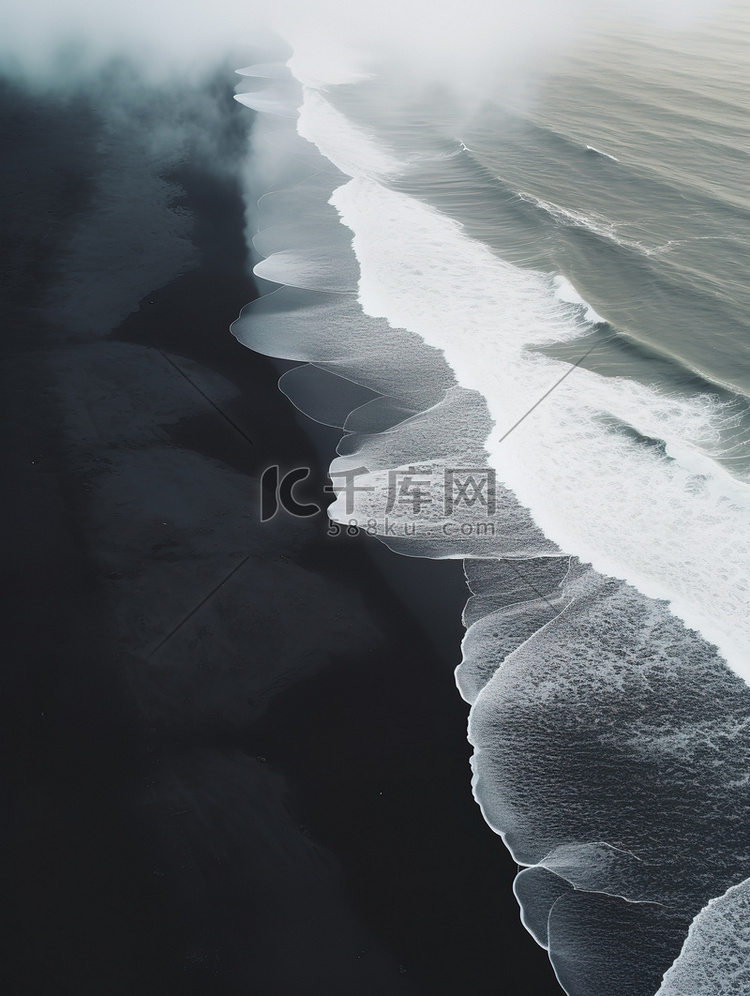 海边的黑色沙滩海浪背景13