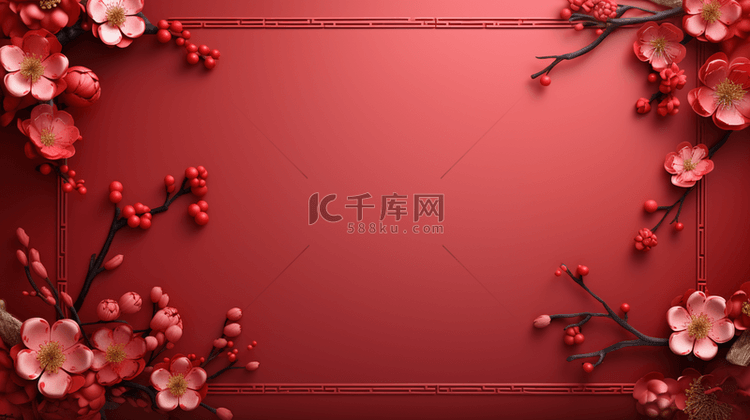 中国红鲜花装饰新年中秋背景7