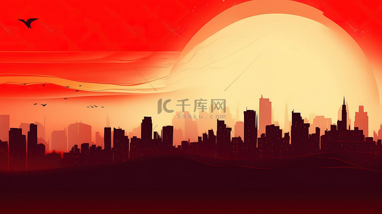 红色的城市轮廓国庆节喜庆背景3