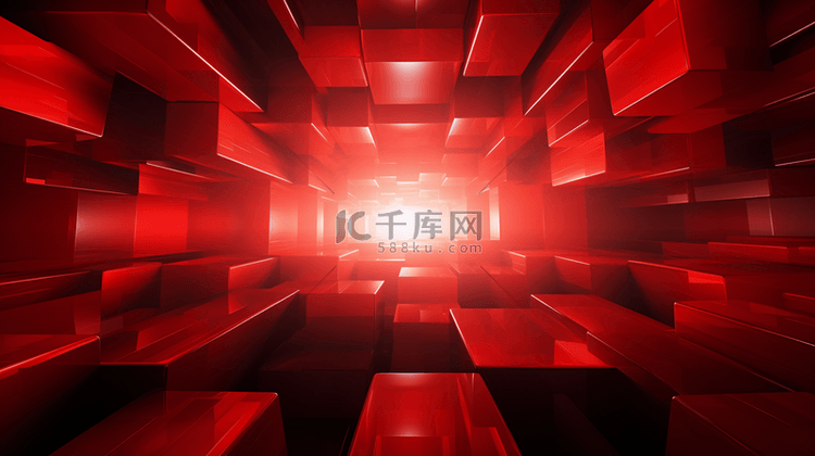 红色科技空间感通向远方的走廊隧