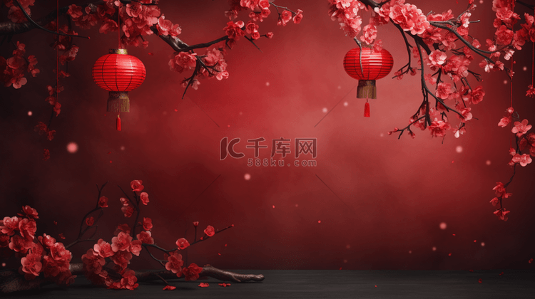红色C4D中国风春节电商背景13