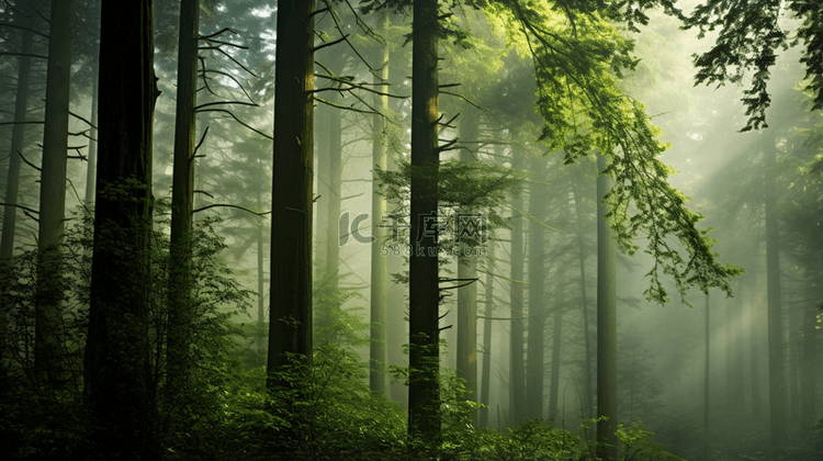 晨雾徘徊在森林里背景3