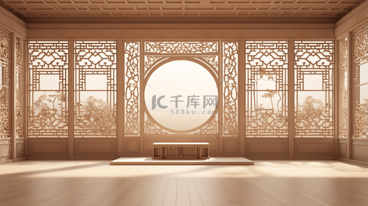 中式传统风格室内木雕镂空雕花屏