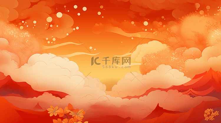 红橙色国潮新年祥云背景