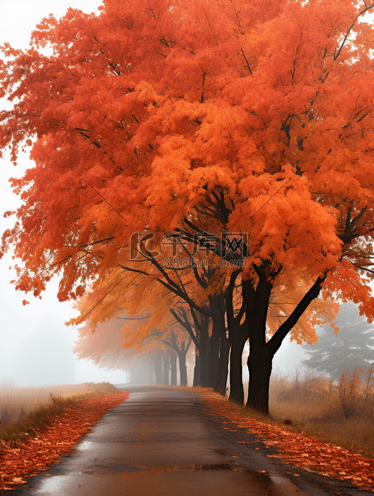 秋天的树林公园小路