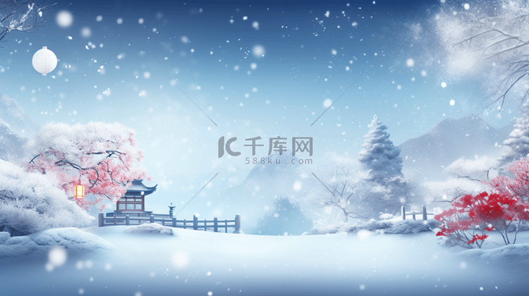 中国风古典唯美雪中梅花创意背景