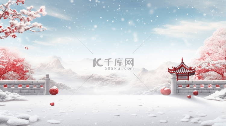 中国风古典唯美雪中梅花创意背景