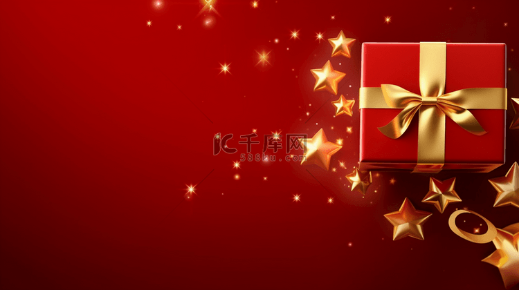 红色圣诞节红金色圣诞礼物盒