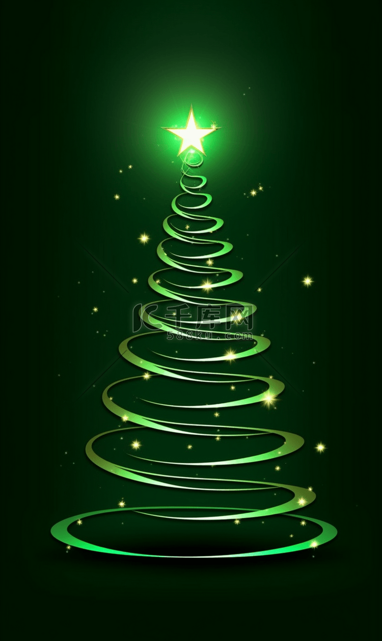 鎏金绿色线条圣诞树简约圣诞节背