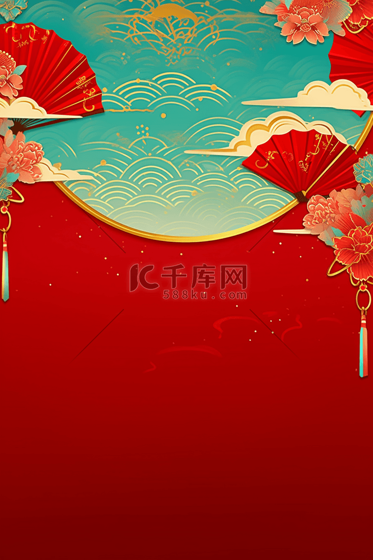 新年红色国潮中国红背景元素