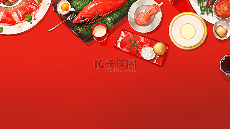 红色春节新年年夜饭背景