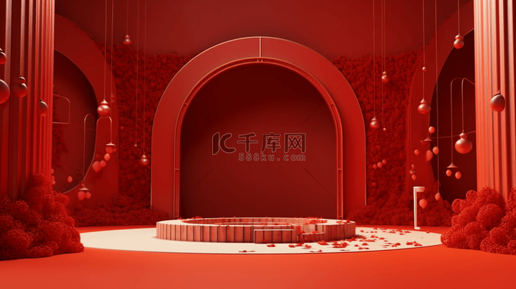 红色元旦新年年货节电商展台背景