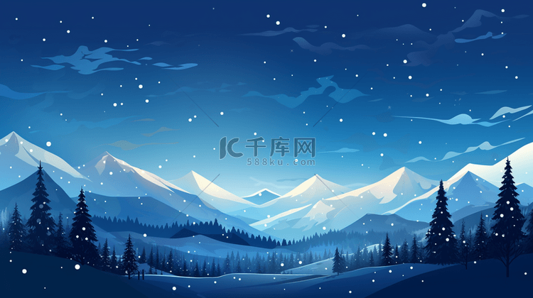 星空下雪山和树林背景1