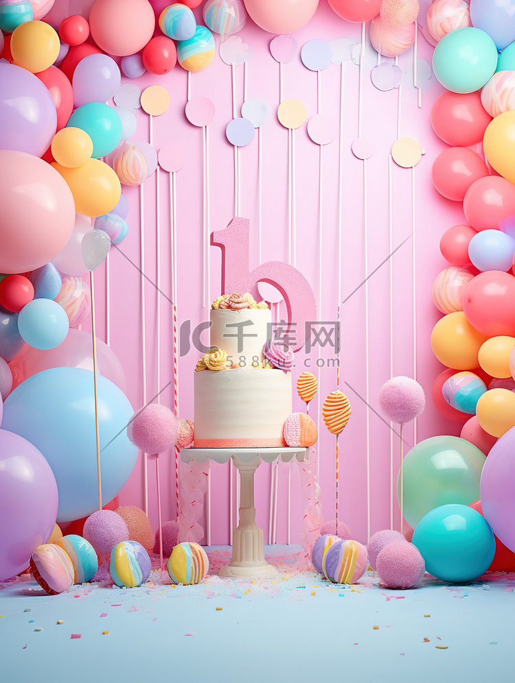 粉色生日主题蛋糕背景4
