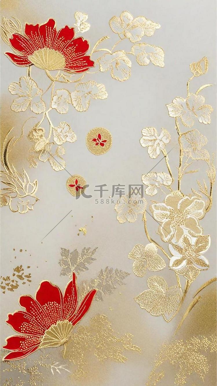 中式刺绣传统国风花卉刺绣纹理背