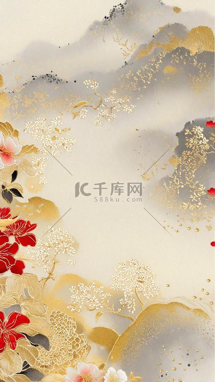 中式刺绣传统国风花卉刺绣纹理背