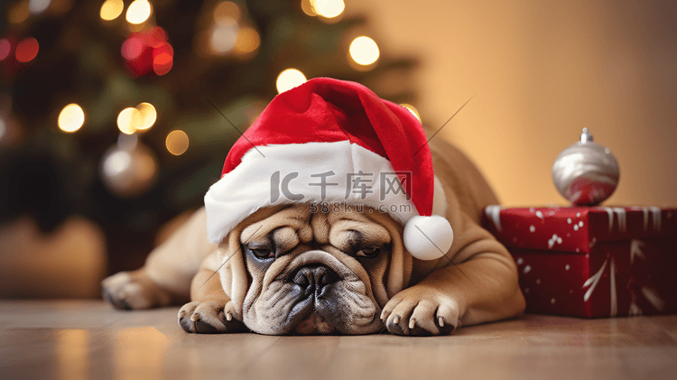 圣诞节装扮的狗狗