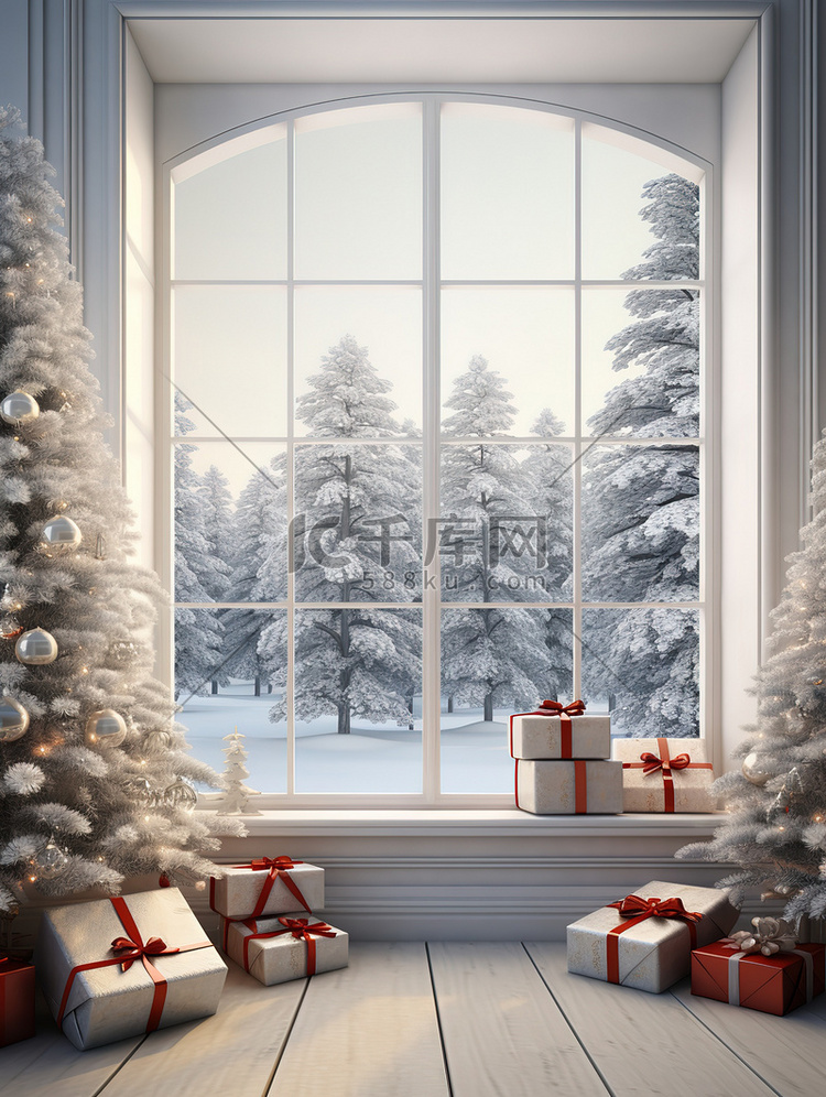 白色窗户圣诞节日装饰14
