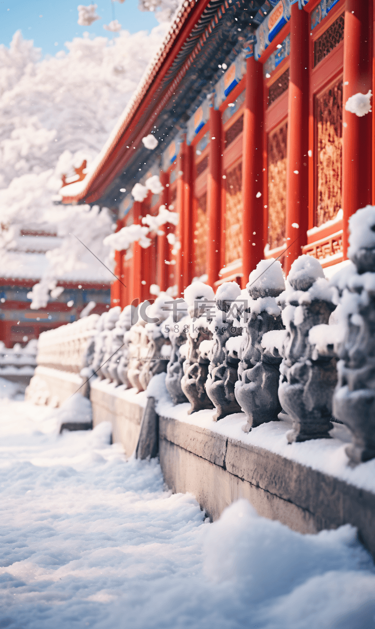 冬季飘雪故宫雪景