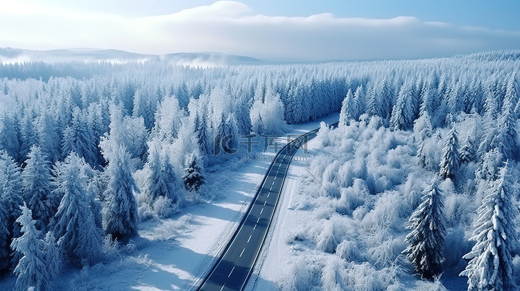 鸟瞰冬天的森林美丽景色9背景素