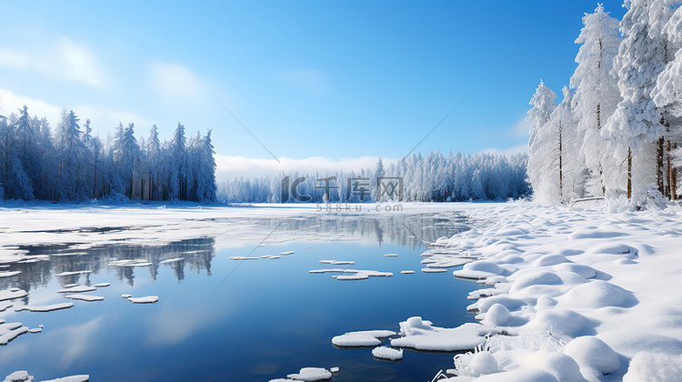 湖面上的雪景天气晴朗9素材