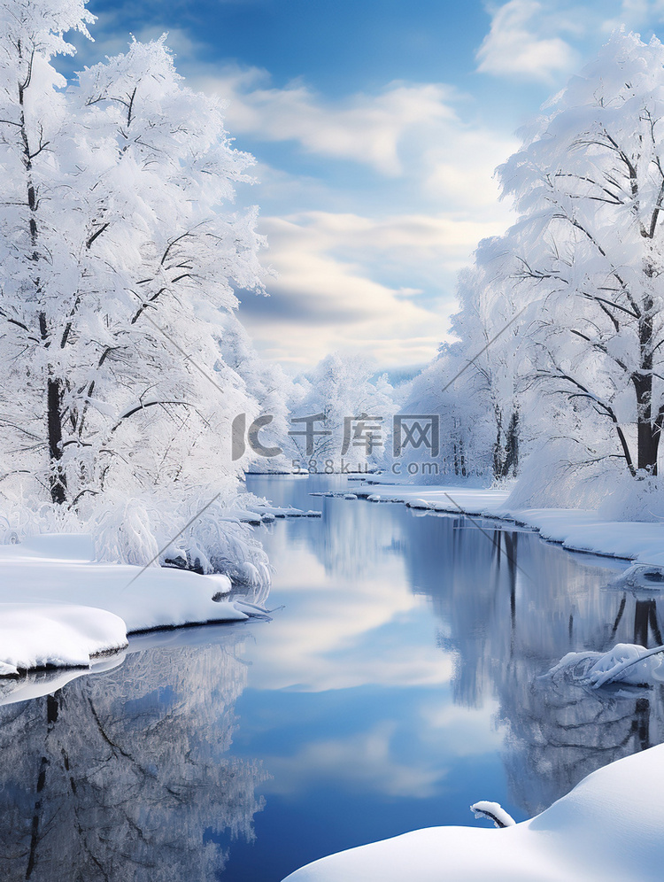 宁静冬天白雪皑皑的树木9背景图