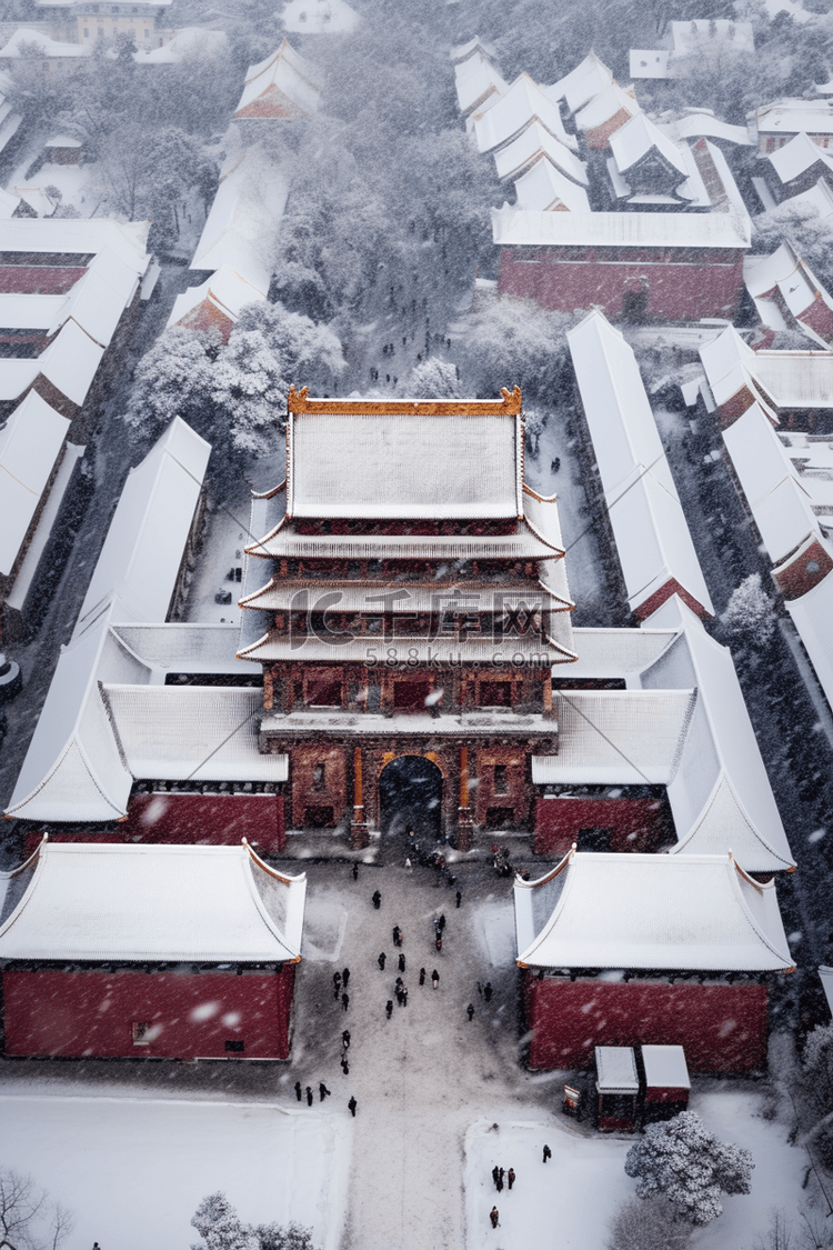 冬天雪景摄影图建筑俯视背景