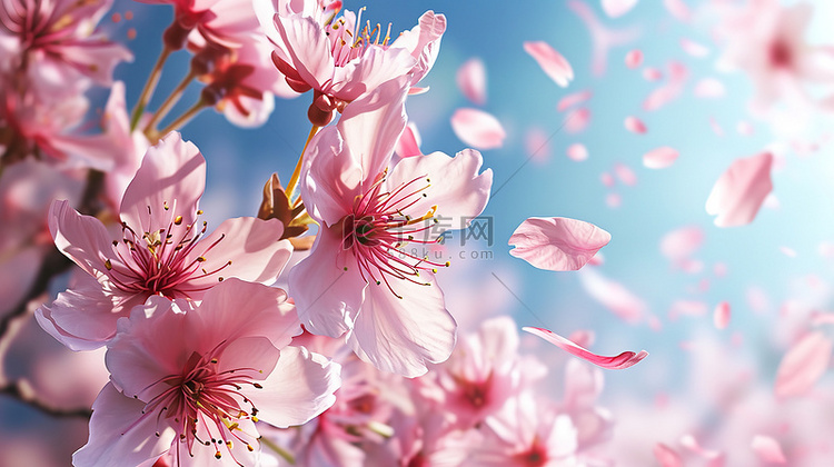 樱花飞舞花瓣春天背景图片