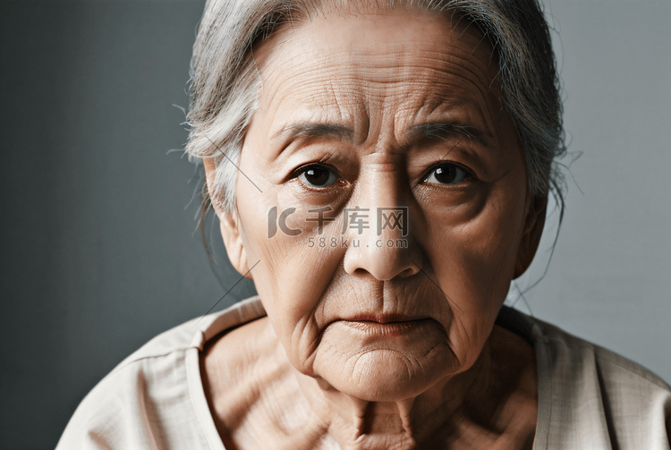 忧愁的老年人老奶奶人物摄影图