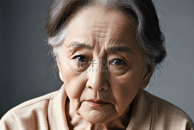 慈眉善目忧愁的老奶奶人物摄影图