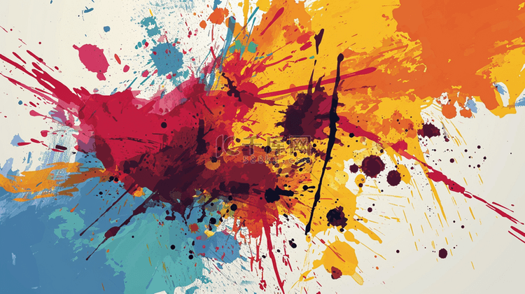 彩色油漆高清喷溅抽象艺术背景图