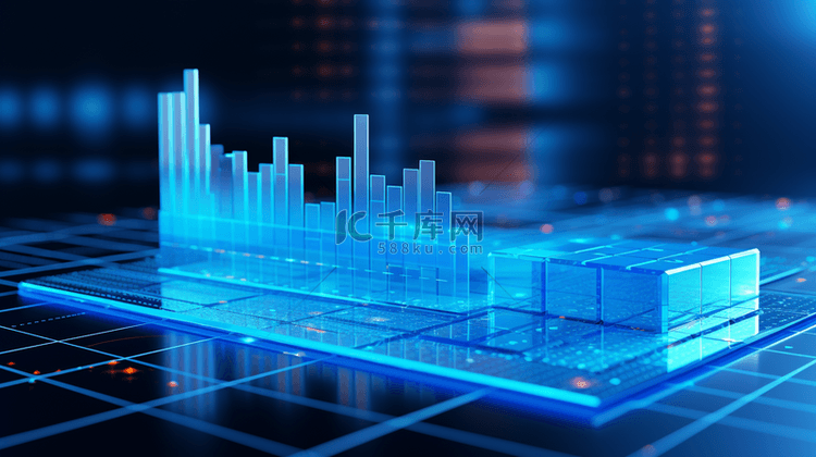 蓝色商业数据分析和金融科技立体
