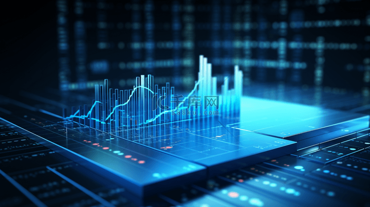 蓝色商业数据分析和金融科技立体