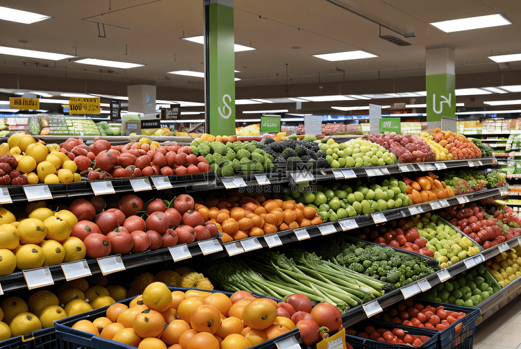 超市货架上摆放着新鲜果蔬摄像图