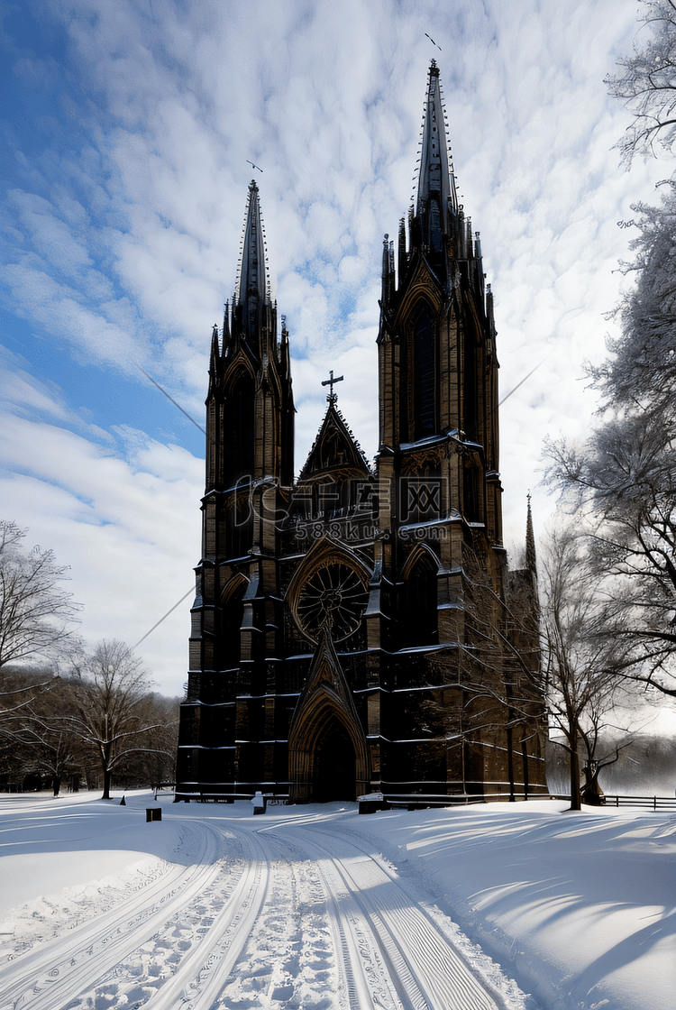 冬季教堂雪景风光图5高清图片