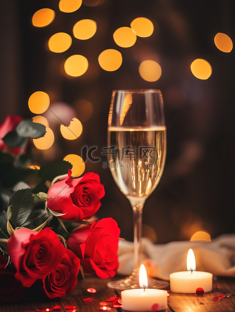 玫瑰和香槟庆祝情人节设计图