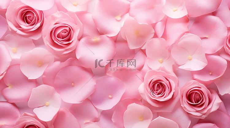 粉色玫瑰花瓣平铺图片