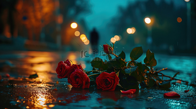 雨天地上的玫瑰花图片