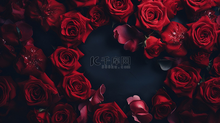 红玫瑰花瓣平铺图背景