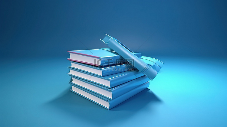蓝色背景上书籍的 3d 渲染图标