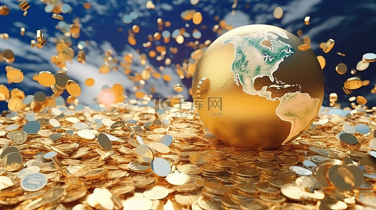 全球商业概念金币和钞票在世界各