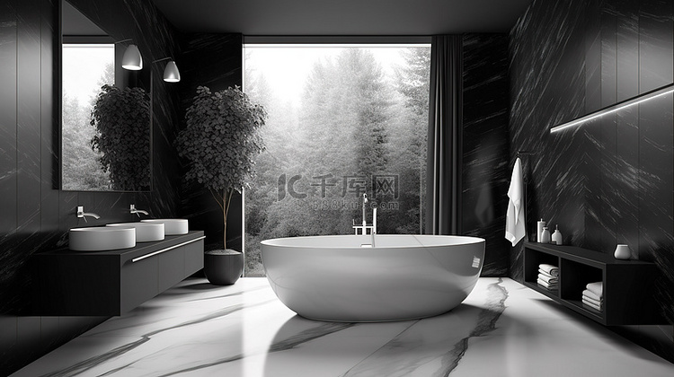 优雅的浴室设计，采用黑色大理石
